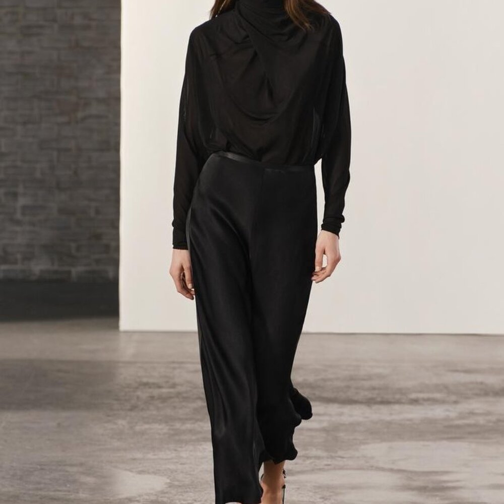 Zara Black Midi Satin Skirt (2073/934/800), Size XS, NWT